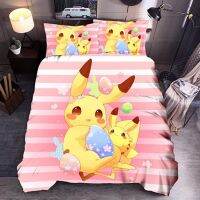 [COD] Cross-border Pikachu bedding three-piece quilt AliExpress digital printing