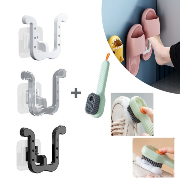 3-2-1pcs-wall-mounted-slippers-rack-punch-free-bathroom-simple-slipper-hook-toilet-drainage-holder-bedroom-neat-shoe-drying-rack-bathroom-counter-stor