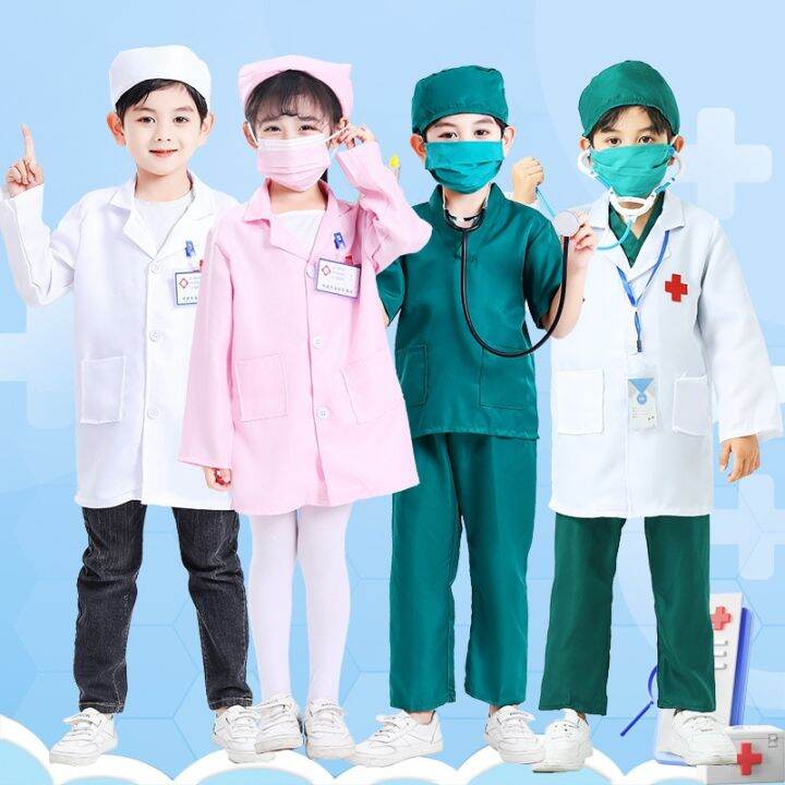 Kids Doctor Coat Boys Girls Nurse Uniform Set Surgeon Halloween Cosplay