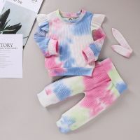 Newborn Infant Baby Boys Girl 2Pcs Outfits Tie Dye Print Long Sleeve Ruffle T-Shirt + Bowknot Pants Toddler Set Children  by Hs2023