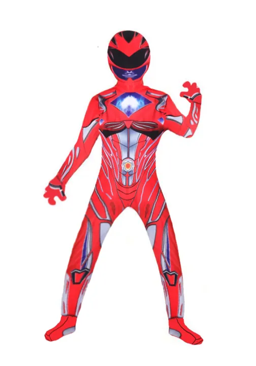 Red Power Rangers Costume for Kids, Halloween Superhero Spandex Body ...