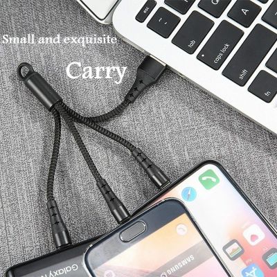 สายเคเบิลแบบสั้น Short Cable 3 in 1 Multi Charger Cord, with charging port for Micro USB + Type C + iPhone lightning, compatible with Xiaomi Huawei iPhone Samsung VIVO OPPO, best for Travel