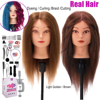 hot！【DT】◇☢  20 inch 50cm Real Hair Training Mannequin With for Hairdresser Hairdressing Practice Dye Curl