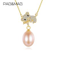 PAG&amp;MAG Cute Sloth Animal Natural Pearls Necklace 925 Sterling Silver Pendant Jewelry For Women Female Purple Pink Whie Beads