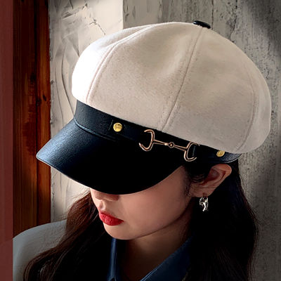 2021 Women Berets England Vintage PU Leather Buckle Peaked Cap Outdoor Beret Caps Girls Autumn Winer Hats Octagonal Newsboy Hat