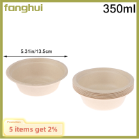 Fanghui 10ชิ้น350/500มล. ภาชนะใส่อาหารกล่องข้าวกลางวันย่อยสลายได้ชามกระดาษชุดภาชนะปาร์ตี้