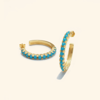 Shependence ต่างหูห่วงก้านเทอร์คอยซ์ (Blue Turquoise Stud Hoop Earrings)