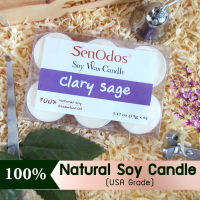 SenOdos เทียนหอม อโรม่า เทียนทีไลท์ Tealight Set Clary Sage Soy Candles - กลิ่นแครี่เซจแท้ 15 กรัม 6 ชิ้น