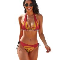 KC Retro Football-Red Print Swimsuit Women Two Piece Bathing Suit Bikinis Beachwear Kansas City Chiefs Kc Chiefs Kansas Vintage