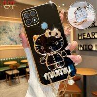 กระจกแต่งหน้าสำหรับ A3S OPPO A15 A15S A54 A16 A16K A16E A78 A76 A96หรูหรา Hello Kitty แฟชั่นหรูหราเคสมือจับสำหรับโทรศัพท์มือถือกระจกแต่งหน้าติดเพชรประกายแผ่นตัวอักษรปกป้องซองนุ่มกันกระแทกฝาหลัง