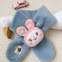 ▨☾❉  Baby Winter Warm Thicken Scarfs New Children Cute Cartoon Faux Rabbit Fur Cross Collar Scarves Boy Girl Soft Plush Scarf Gift