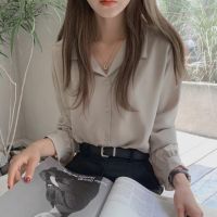 35923 Simple basic Long Sleeve Shirt women blouse