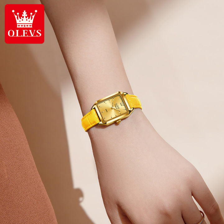 luxury-swiss-brand-olevs-gold-watch-for-women-original-square-dial-leather-strap-two-hand-watch