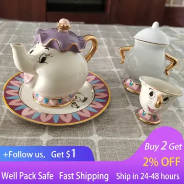 Disney Beauty and the Beast Mrs. Potts Teapot Set With 2 Chip Cups