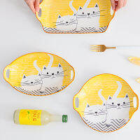 Japanese style cute cartoon home cartoon cat dishes cutlery soup bowl noodle bowl dishes creative ceramic dinner plate