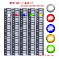 ♗ 100pcs SMD LED Kit 0402 0603 0805 1206 1210 5730 5050 Red/Green/Blue/White/Yellow led diode set package 5 Colors Each 20pcs