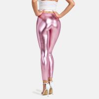 เซ็กซี่สูงเอว Elastic Bronzing สะท้อนแสง Leggings สำหรับผู้หญิงสีทึบ Dance Stage Performance Street สไตล์ Party Tights...