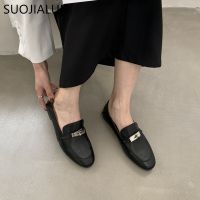 SUOJIALUN 2023 Spring New Brand Women Flat Shoes Fashion Buckle Round Toe Slip On Loafers Soft Casual British Style Oxford Shoes