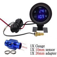 Universal 2 IN 1 Car Round LCD Digital Water Temperature Gauge With Water Temp Joint Pipe Sensor 10MM Adapter Voltmeter 12V/24V