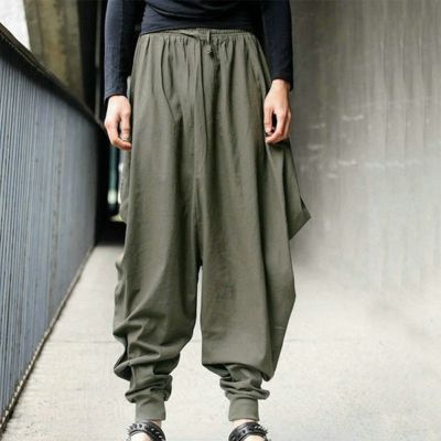 กางเกงฮาเร็มที่ได้รับแรงบันดาลใจจากญี่ปุ่นสำหรับผู้ชายกางเกงลำลองใส่สบายและเท่