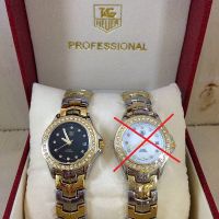 นาฬิกาข้อมือ แฟชั่น แบรนด์ สายเลส สีทูโทน สีเงิน-ทอง หน้าปัดสีดำ (Tag Heuer)