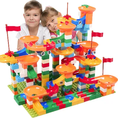 74-296 PCS Marble Race Run Block Compatible INGlys Duploed Building Blocks Funnel Slide Blocks DIY Bricks Toys For Children