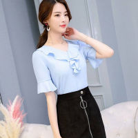 Chiffon Blouse For Women short-sleeved V-neck casual plus size flared sleeve top