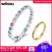 WOSTU 925เงินสเตอร์ลิงแฟชั่นสายรุ้งรอบแหวนพราว Zircon แหวนสำหรับผู้หญิงงานแต่งงานเครื่องประดับ CQR714