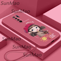 For เคสโทรศัพท์ Redmi 9 เสื้อโค้ทสาว Softshell ขอบตรง