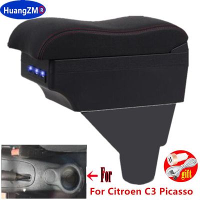 สำหรับ Citroen C3 Picasso ที่วางแขนสำหรับ Citroen C3 Picasso คอนโซลที่เท้าแขนในรถกลางกล่องเก็บของพร้อมกับ USB อินเตอร์