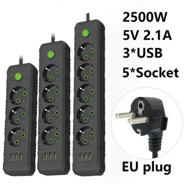 EU Plug Power Strip Extension Cable Multiprise 10 AC Outlets