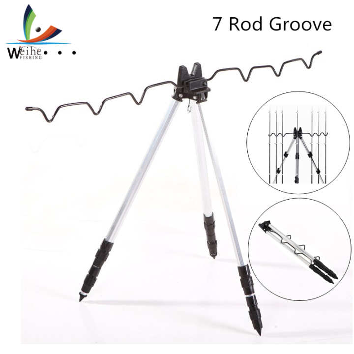 Weihe Aluminum Alloy Telescopic 7 Groove Fishing Rod Holder Collapsible Tripod  Stand Sea Fishing Pole Bracket