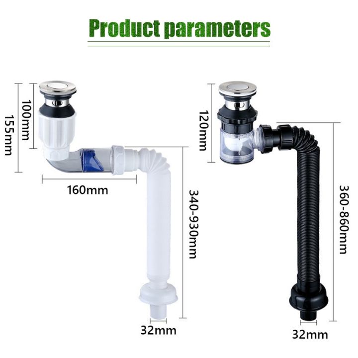 Kitchen Sink Drain Pipe Set Universal Retractable Deodorant Sewer ...