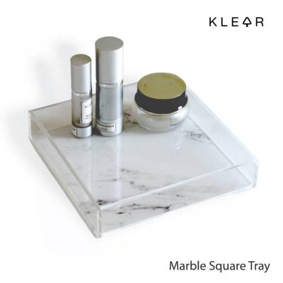 KlearObject Marble Square Tray (L) ถาดอะคริลิคใสพื้นลายหินอ่อน สี่เหลี่ยมจตุรัส  ถาดใส่ของ ถาดเอนกประสงค์ ถาดวางของใช้บนโต๊ะ ถาดลายหินอ่อน