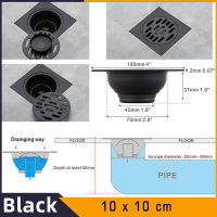 AA【ส่งจากกรุงเทพฯ 】ที่ปิดท่อระบายน้ำ ตะแกรงปิดท่อระบายน้ำ 10cm Floor Black Drains Stainless Steel Square Shower Floor Drain Tile Insert Drain ที่ปิดท่อระบายน้ำสแตนเลส ป้องกันกลิ่น สีดำ ท่อระบายน้ำชั้น