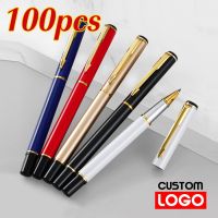 100pcs Metal Ballpoint Pen Gift Pen Water Based Advertising Signature Pen Custom Logo Engraved Name Office Stationery Wholesale Pens