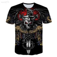 2023 NEW Punk Rock Style, Green, Black, Summer Fashion Mens 3d Skull Print T-shirt brand new T-shirt