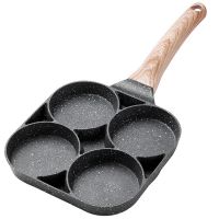 New 4 Hole Omelet Pan for Burger Eggs Ham Pancake Maker Wooden Handle Frying Pot Non-stick Breakfast