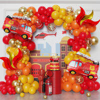 WLJL033128pcs Fire Truck Theme สีแดงสีเหลือง Fire Engine ฟอยล์บอลลูน Garland Arch ชุดสำหรับชายวันเกิดนักผจญเพลิงปาร์ตี้ตกแต่ง SUPP