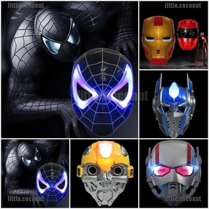 coco-หน้ากากซูเปอร์ฮีโร่-พร้อมไฟ-led-ลาย-avengers-batman-spiderman-hulk-charm-spiderman-สําหรับตกแต่งบ้าน