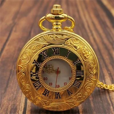 นาฬิกาควอทซ์สตีมพังค์หรูหราสร้อยคอพร้อมจี้ตัวเลขแบบโรมันสำหรับผู้ชาย Fob นาฬิกา Jam Rantai CF1348