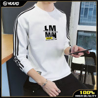 VUUG LMMAI เสื้อสเวตเตอร์สามบาร์สำหรับผู้ชาย,เสื้อสเวตเตอร์แบบสวมหัวคอกลมทรงหลวมมีลม