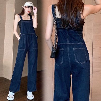 เอี๊ยมยีนส์ DENIM Overalls ผู้หญิงเวอร์ชั่นเกาหลีหลวมขากว้าง กางเกงขากว้าง Slimming All-Match overalls