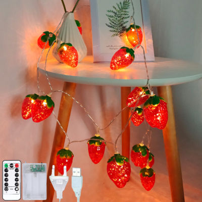 Strawberry Led Garland Lights String Kids Bedroom Decor Wedding Brithday Gift Night Lamp Outdoor Garden Christmas Easter Party