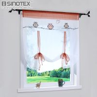 Roman Curtain Cute Owl Printing Sheer Window Curtain For Kitchen Living Room Voile Screening Drape Panel with Belt 1 PCS/Lot