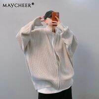 MAYCHEER คอตั้งผู้ชาย,ไหล่หลวม,ถักซิป,เสื้อกันหนาว,คาร์ดิแกน,เสื้อโค้ทลำลองอเนกประสงค์