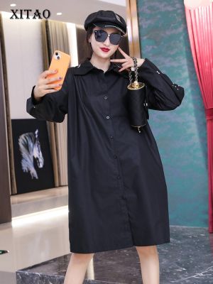 XITAO Dress  Full Sleeve Casual Black Shirt Dress