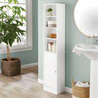 White Bathroom Storage Linen Tower With Open And Concealed Shelves,