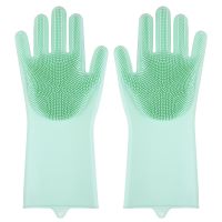 【CW】 Dishwashing Cleaning Gloves Silicone Rubber Sponge Household Scrubber Tools Dropshipping