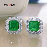 OEVAS 100 925 Sterling Silver Emerald High Carbon Diamond Stud Earrings For Women Sparkling Wedding Party Fine Jewelry Gift